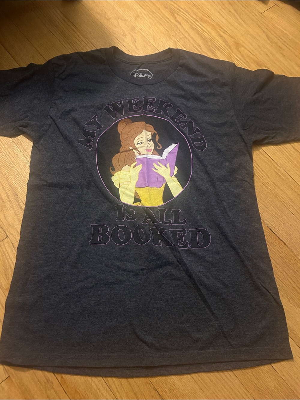 Disney Black adult Graphic Tee with Purple & Yellow Belle Design